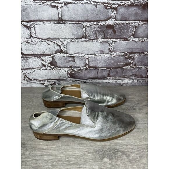 Lucky Brand Metallic Silver Leather Slip On Loafers Flats Shoes Women 11M US/43 - Picture 10 of 16
